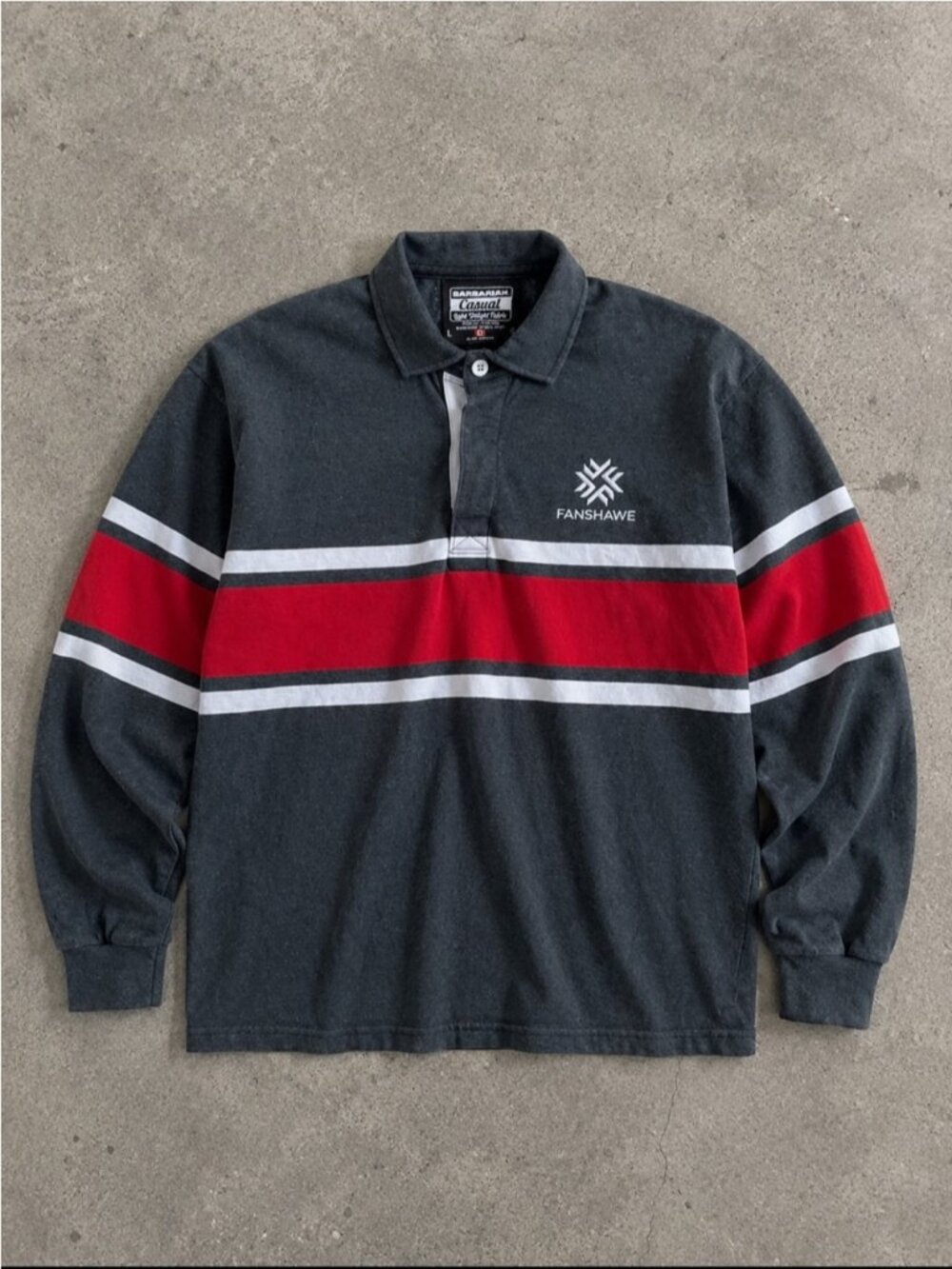Barbarian Fanshawe Rugby Shirt Men Large Gray Red Striped Long Sleeve Colligate